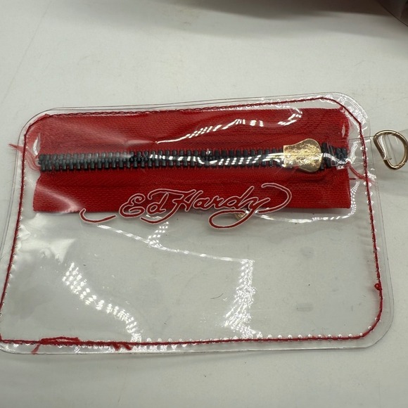 Ed Hardy Tiger Rose Clear PVC Tote‎ Bag Handbag with Red Trim and Pouch $159 - Picture 5 of 14